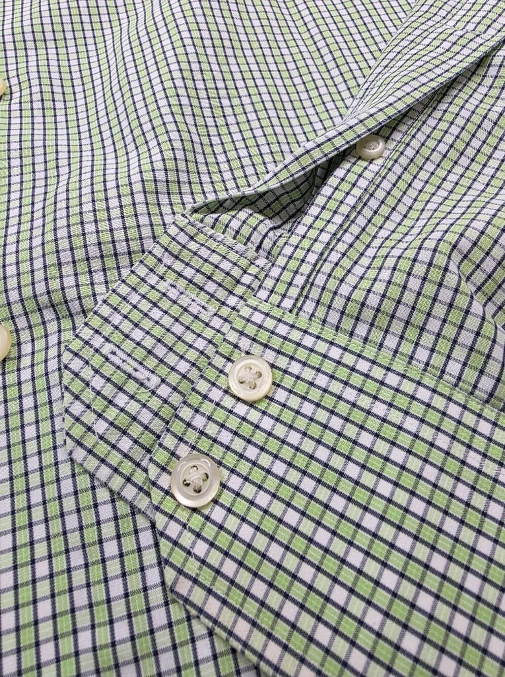 Banana Republic Slim Fit Non-Iron 2 Button Cuff Dress Shirt Size XL Green White